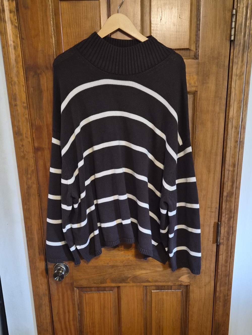 GAP Brown and White Striped Turtleneck Sweater